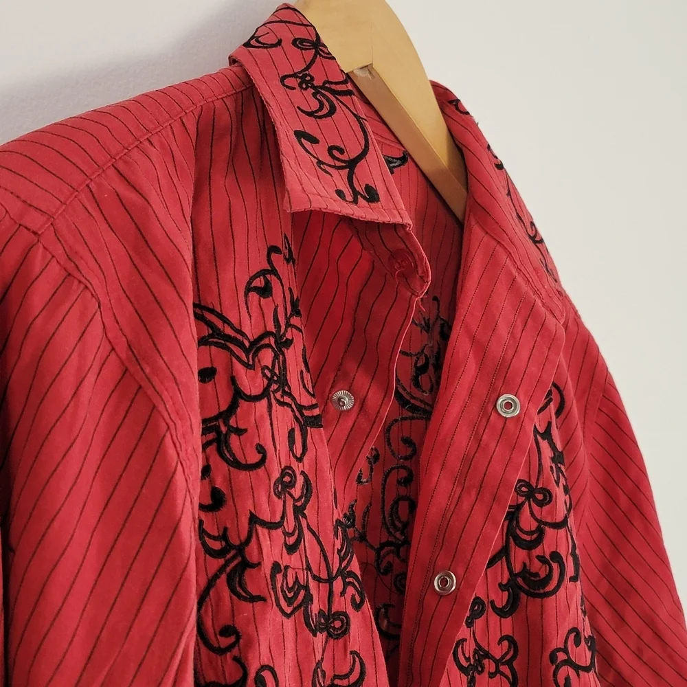 PatronCito Shirts Mens S Red  Pearl Snap Western Embroidered Charro Cowboy